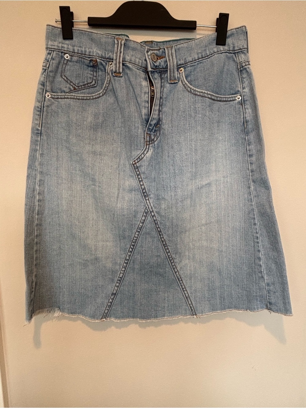 Levi's Light Blue Denim Midi Skirt with Raw Edge